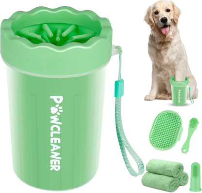Professional 7 in 1 Dog Paw Cleaner for Dogs & Cats - Includes 1 Portable Paw Washer, 1 Bath Brush, 2 Dog Toothbrushes and 3 Absorbent Towels Note: Fits Paws up to 2 Inches Wide (Small, Blue)