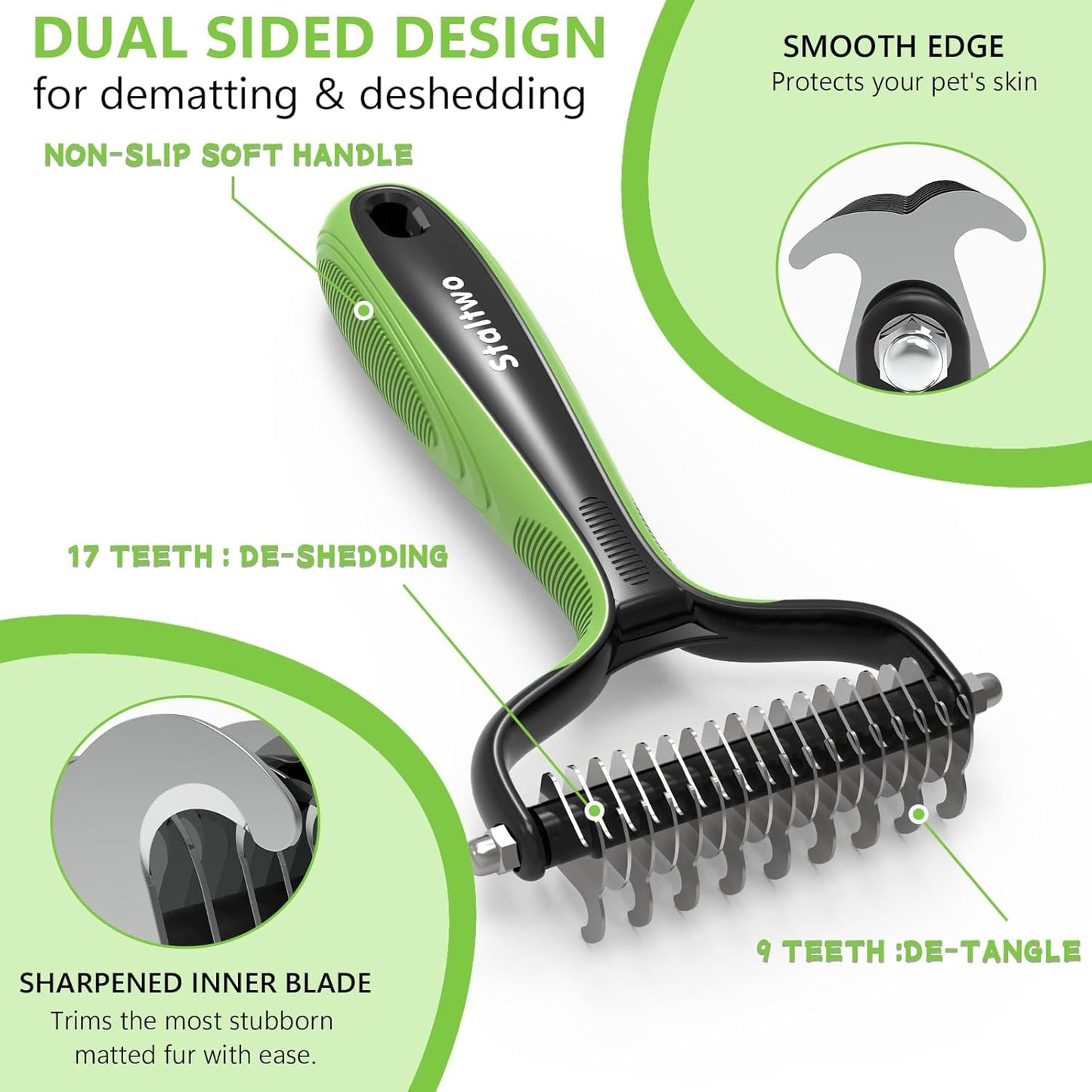 Staltwo Deshedding Dog Brush for Shedding - 2-in-1 Professional Undercoat Rake and Furminator for Dogs | Shedding Control for Long-Haired Dogs and Cats, Deshedding Tool, Knot Removal,Orange