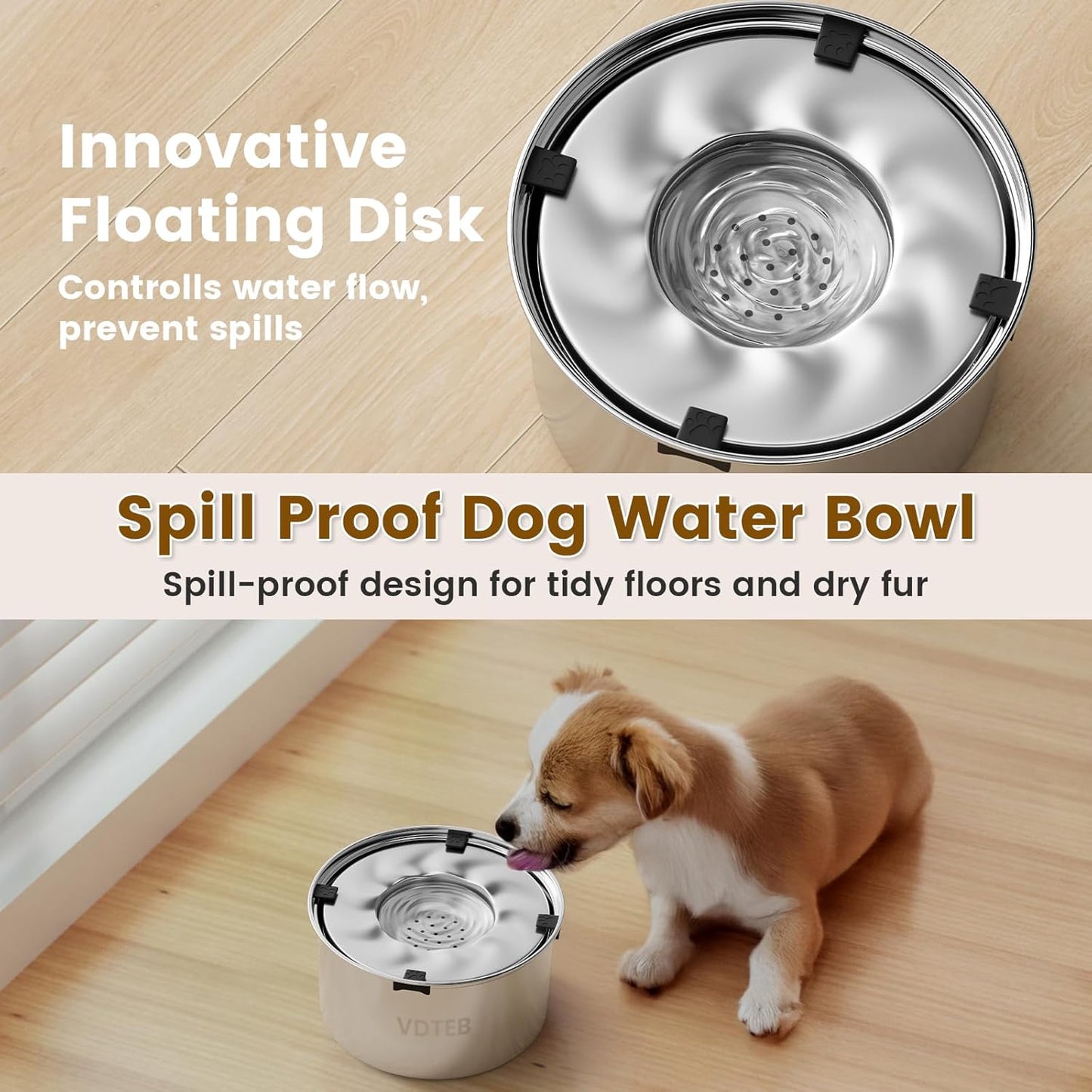 Dog Water Bowl No Spill,3L/101oz Stainless Steel Water Bowl for Dogs, Spill Proof Slow Drinking Dog Water Feeder with Anti-Slip for Medium to Large Messy Drinkers