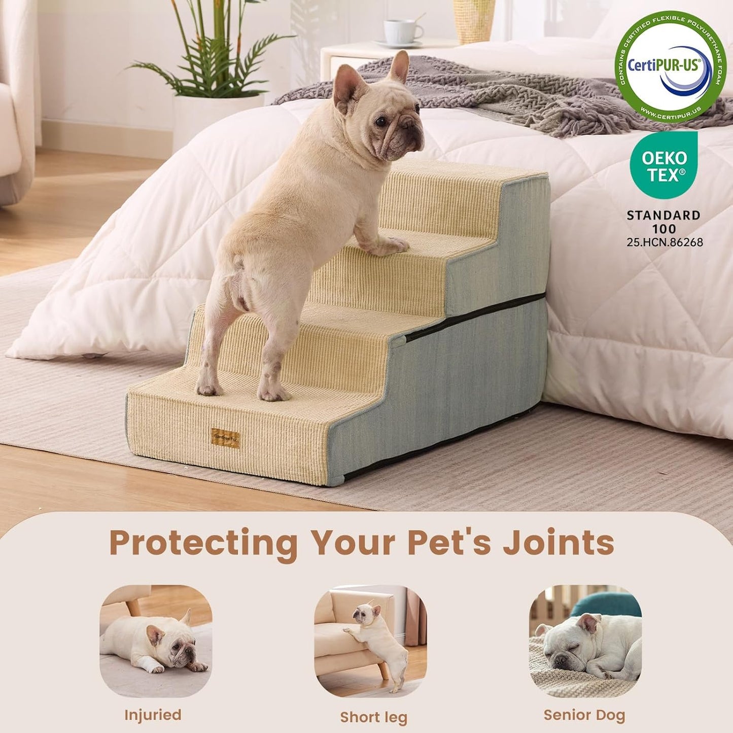 Gardner Pet Dog Stairs for Small Dogs 18.5" H, 4-Step Extra Wide Dog Steps for Bed, Pet Stairs for Bed and Couch with Durable Non-Slip Waterproof Fabric Cover and Soft Foam, Navy