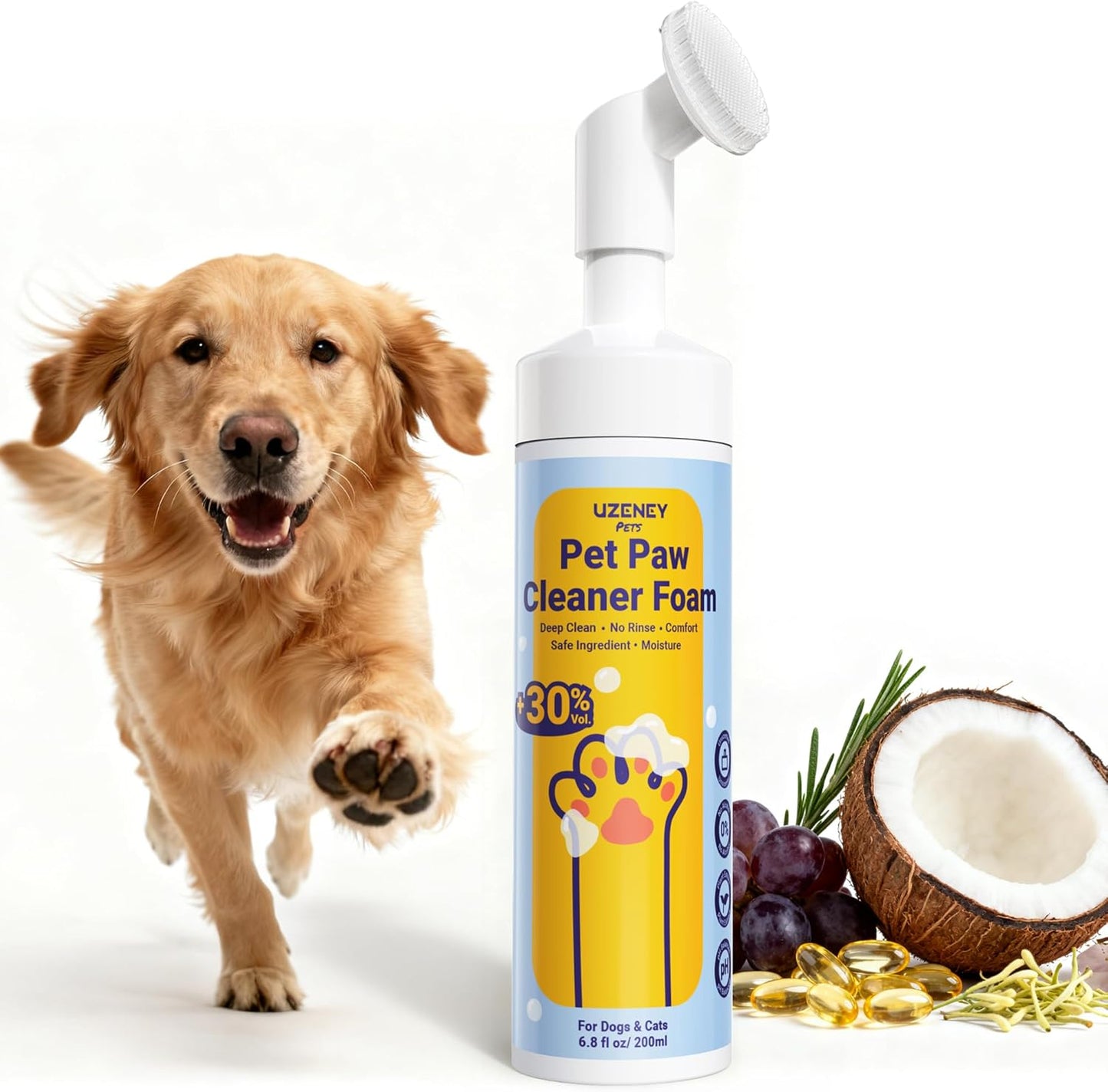 Paw Cleaner for Dogs and Cats, No-Rinse Puppy Paw Washer, Larger 7oz Dog Foaming Foot Cleanser with Scrubber Brush for Dirty Paws, Safe and Hypoallergenic, Dog Essential and Grooming Supplies