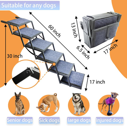 Dog Ramp for Car Truck and SUV Dog Stairs for Large Dogs Folding Pet Stairs with Non-Slip Rug Surface Supports Up to 250 lbs (5 Steps)