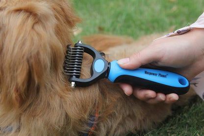 Maxpower Planet Hair Brush - Double Sided Shedding, Dematting Undercoat Rake for Dogs and Cats - Extra Wide Dog Grooming Brush, Reduce Shedding by 95%, Turquoise