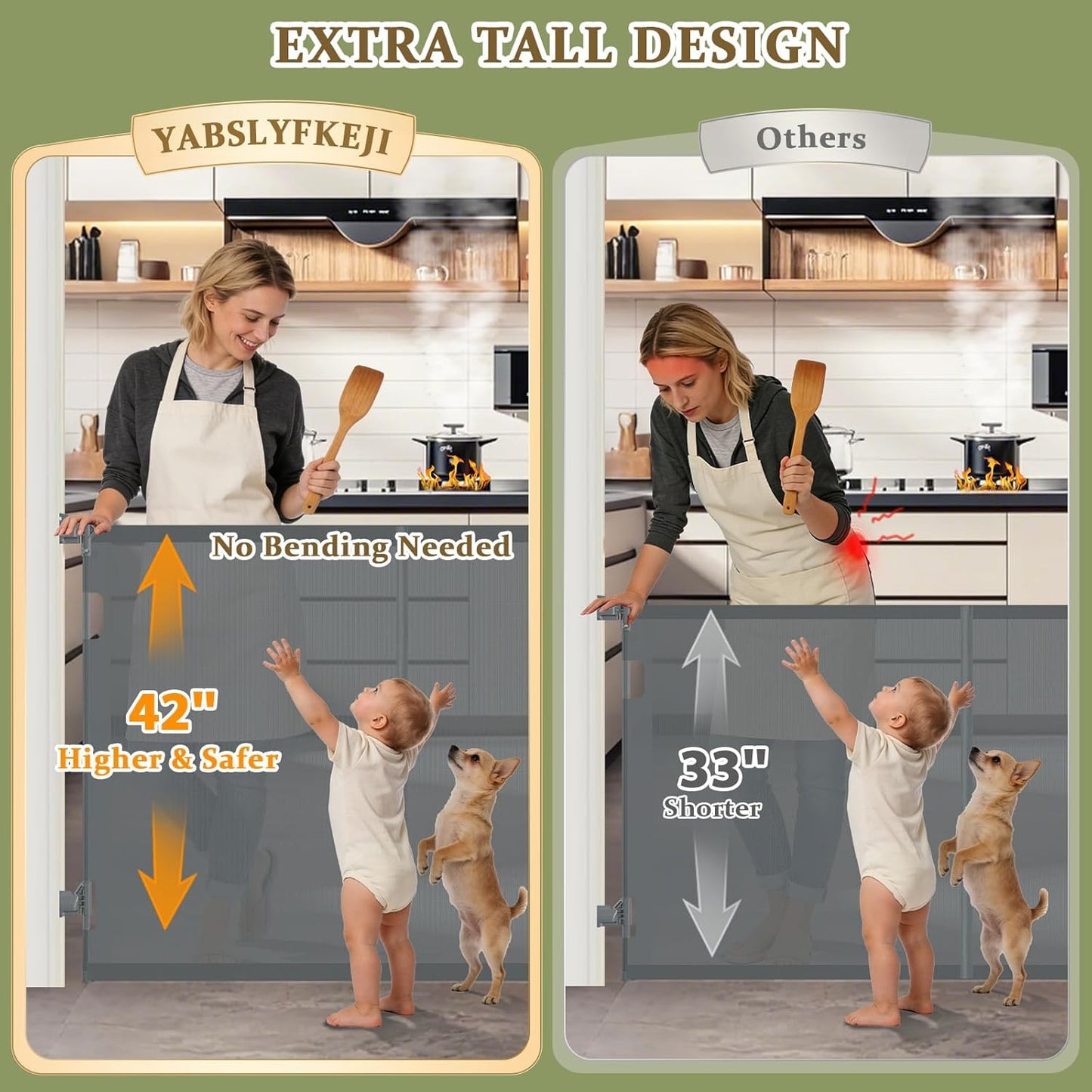 Retractable Baby Gates Extra Wide 200 Inch, 42 Inch Tall Mesh Dog Gate with Reinforcement Rods, Hardware Mounted Safety Gate for Large Openings, Stairs, Garage, Deck, Driveway, Indoor Outdoor, Black