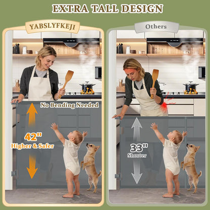 Retractable Baby Gates Extra Wide 200 Inch, 42 Inch Tall Mesh Dog Gate with Reinforcement Rods, Hardware Mounted Safety Gate for Large Openings, Stairs, Garage, Deck, Driveway, Indoor Outdoor, Black