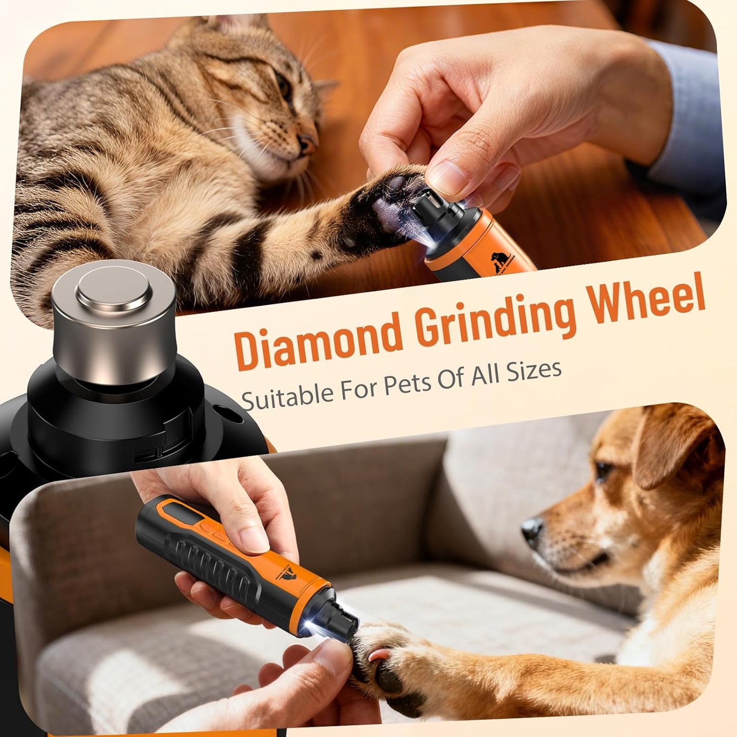 Electric Dog Nail Grinder: 5-Speed Quiet Dog Nail Trimmer with LED Light, Adjustable Safety Guard, Rechargeable Cordless Design for Small to Large Dogs & Cats(Black)
