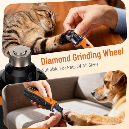 Electric Dog Nail Grinder: 5-Speed Quiet Dog Nail Trimmer with LED Light, Adjustable Safety Guard, Rechargeable Cordless Design for Small to Large Dogs & Cats(Black)