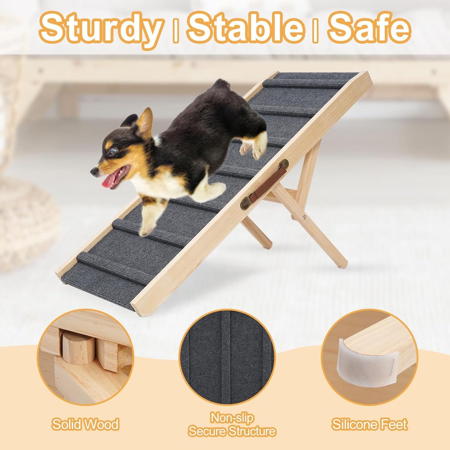 Large Dog Pet Ramp Stairs for Bed Couch Car Truck SUV,Dog Pet Ramp for Small Large Dogs Pets to Get on High Bed Truck Couch Sofa