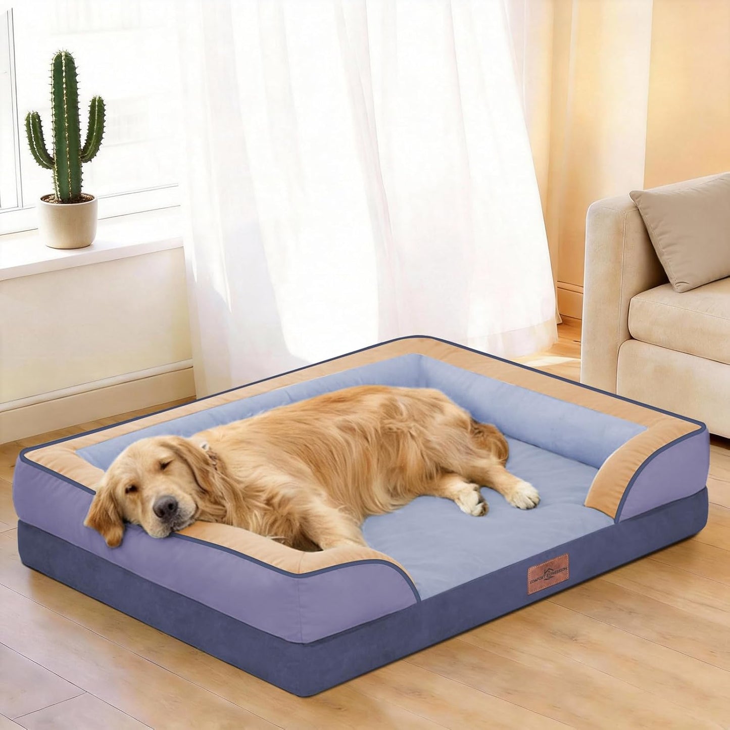 Comfort Expression Orthopedic Dog Bed for Extra Large Dogs 42x30 Inch, Waterproof Egg Crate Foam XL Pet Bed with Removable Bolsters, Dog Couch with Washable Cover & Non-Slip Bottom, Grey - Colors A