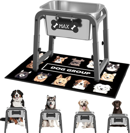 1.2 Gallon Elevated Dog Water Bowl, Height Adjustable (11–17'') Raised Stainless Steel Bowl with Spill-Proof Mat & Sturdy Metal Stand, Tip-Proof, Easy to Clean, Indoor & Outdoor Use