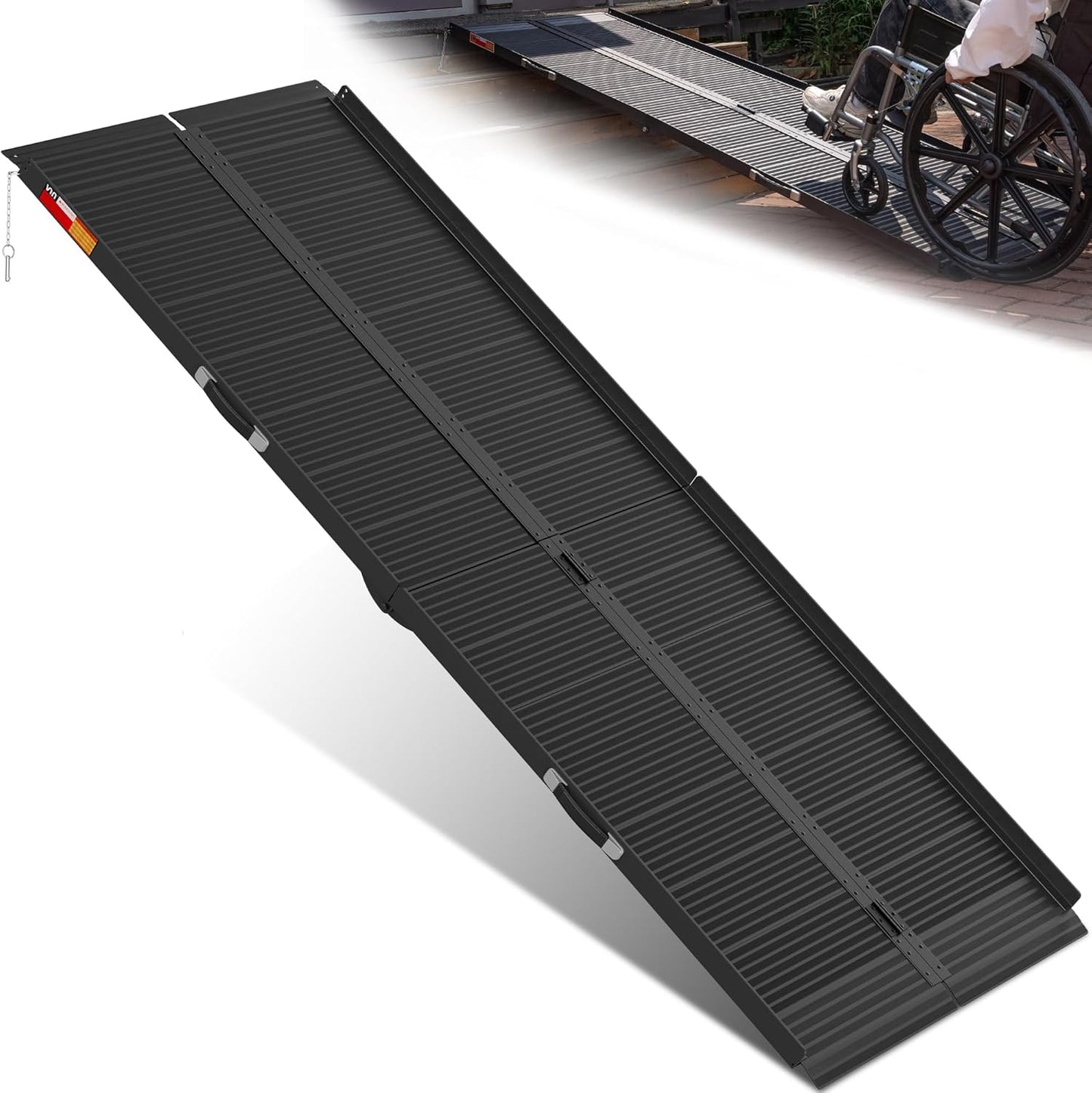 VNN Portable Wheelchair Ramp 4FT, Non-Slip Aluminum Ramps for Wheelchairs for Home, Handicap Wheelchair Ramps for Home Steps, Aluminum Loading Dock Plates, Doorways, Black