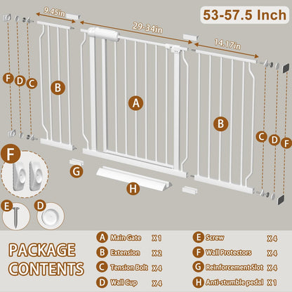 Fairy Baby Extra Wide Baby Gate for Dogs Pressure Monuted Safety Gate for Living Room, Fits 62 Inch to 67 Inch with No Drill Auto Close Dog Gate for Doorways, White