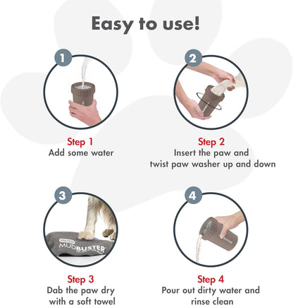 Dexas MudBuster Medium Dog Paw Cleaner in Fuchsia - Fits 1.5"-2.5" Wide Paws, Portable Paw Washer for Muddy Paws, Dog Paw Cleaning Cup with Gentle Silicone Bristles, Quick Clean Pet Paw Washer