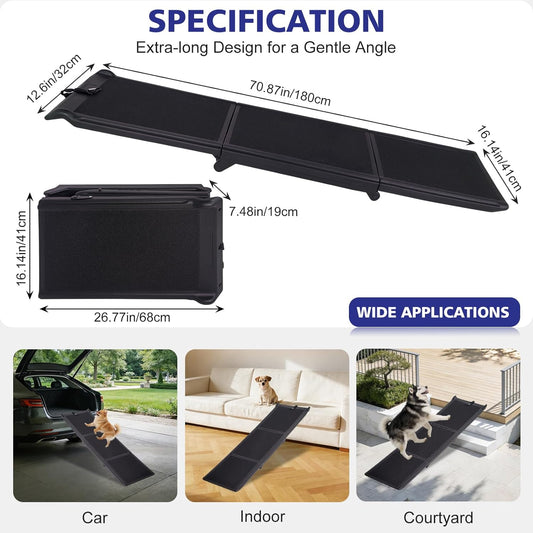 Foldable Dog Ramp for Car, 71" L & 17" W Folding Dog Ramps with Non-Slip Surface, Pet Ramp for SUV & Truck, Portable Dog Step Ramp for Large Dogs, 250 LBS Weight Capacity
