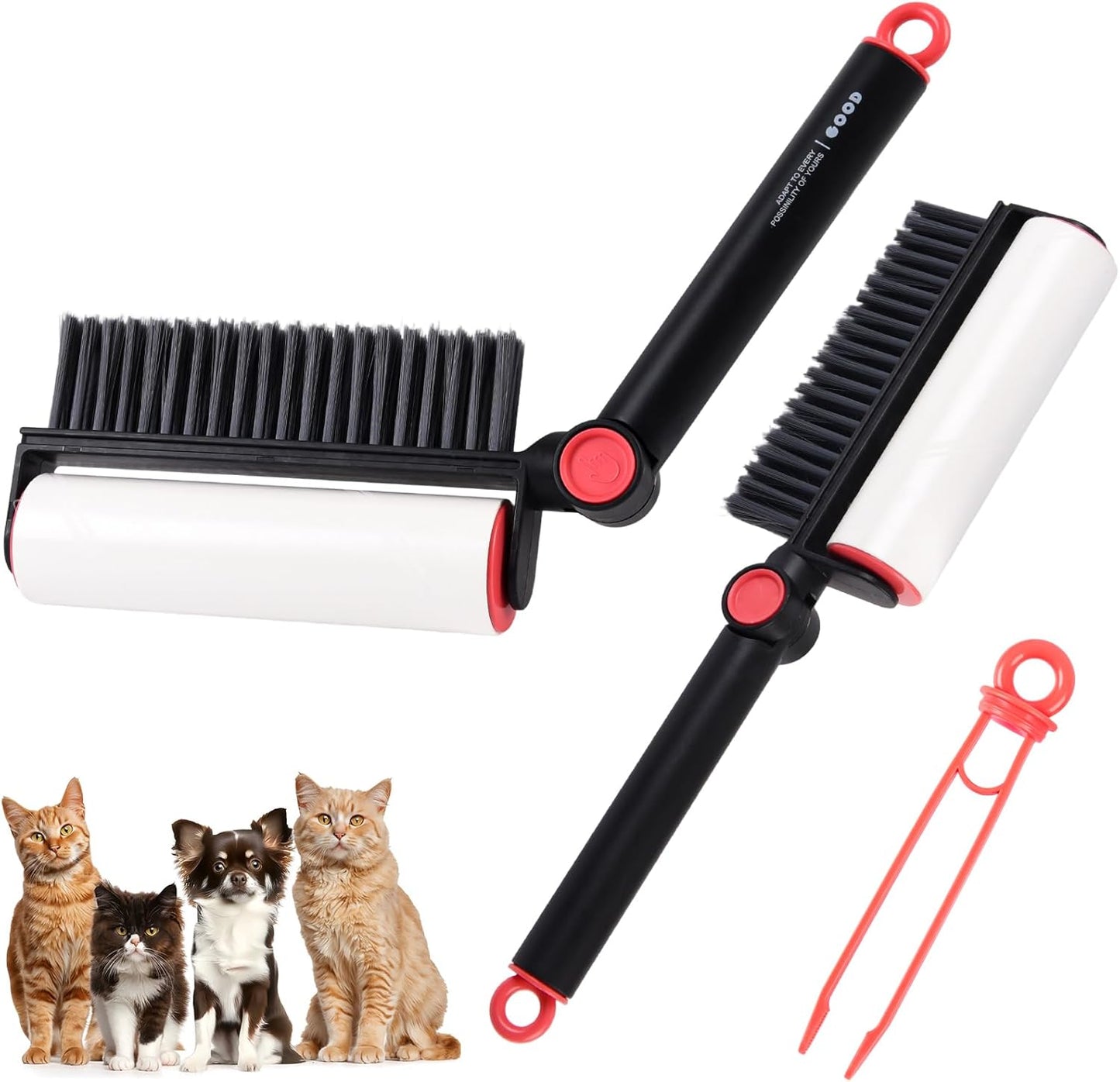3-in-1 Pet Hair Remover Tool: Soft Dust Brush, Lint Roller for Clothes & Bench Brush with 180° Adjustable Handle, Pet Hair Removal for Dog/Cat Hair on Clothes, Bed, Sofa (2-pack lint roller, One Size)