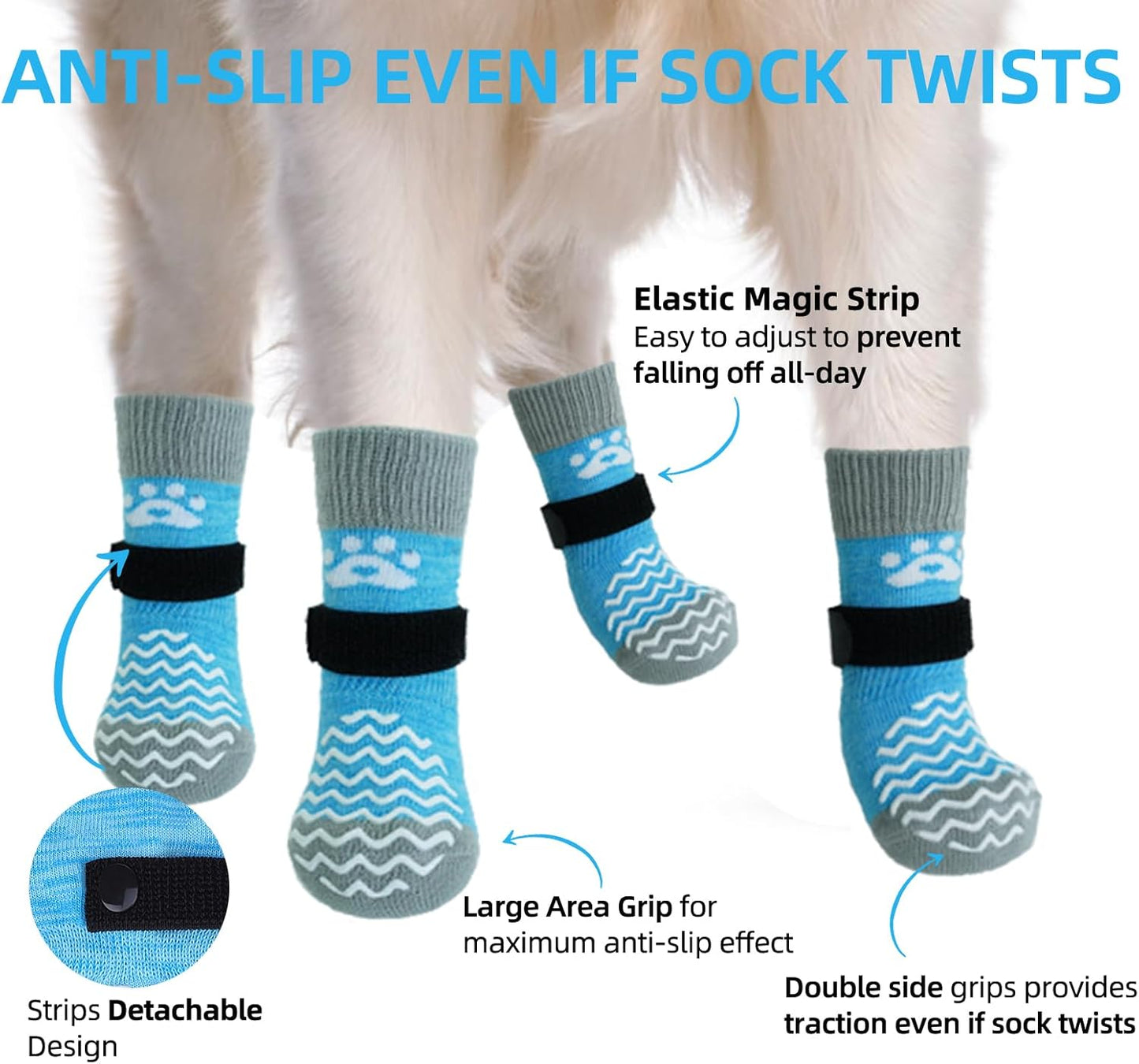 PUPTECK Anti Slip Dog Socks with Double Grippers for Hardwood Floors, Shoes for Hot/Cold Pavement, Boots & Paws Protectors to Prevent Licking, Traction Booties for Senior Small Large Dogs