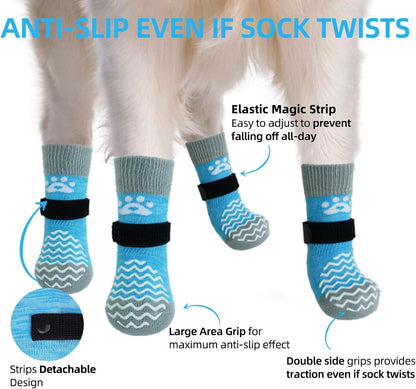 PUPTECK Anti Slip Dog Socks with Double Grippers for Hardwood Floors, Shoes for Hot/Cold Pavement, Boots & Paws Protectors to Prevent Licking, Traction Booties for Senior Small Large Dogs