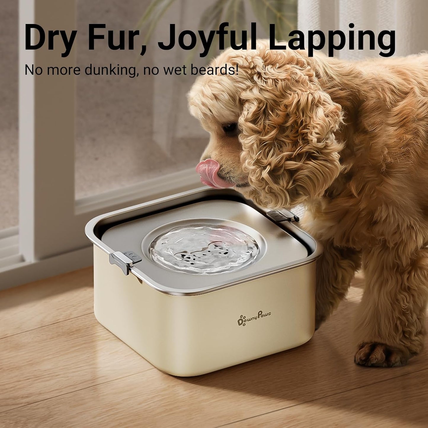 DownyPaws No Spill Water Bowl for Dogs,101oz/3L Slobber Stopper Stainless Steel, Slow Drinking Dog Water Bowl, No Mess Dog Water Dispenser Spill Proof, Dishwasher Safe, Black