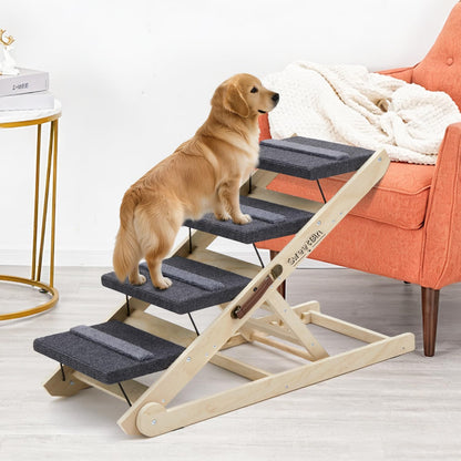 Dog Ramp for Bed - Foldable Small to Large Dog Ramp for Couch - 6 Adjustable Height from 12" to 24" - Stairs with High Traction Mat - Wooden Portable Ramp for Dogs to Get on Bed Couch Car Up to 200LBS