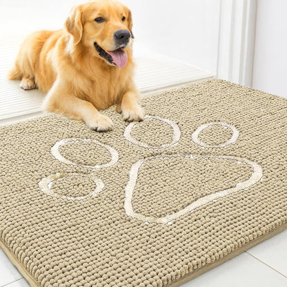 MUDGUARD MAT™ Dog Door Mat with Paw Design for Muddy Paws, Super Absorbent Microfiber, Non-Slip Indoor Mat, Quick-Dry Chenille Rug for Pets & Entryway, Machine Washable, Grey 16" x 24"