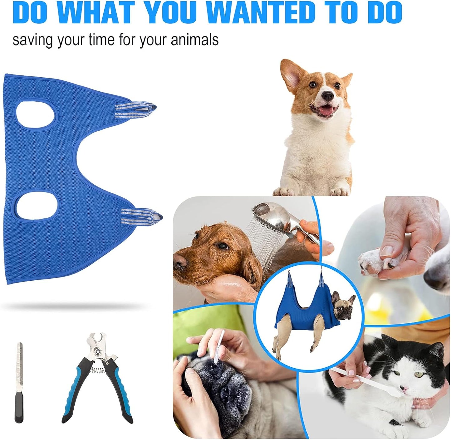 Kkiimatt 10 in 1 Pet Grooming Hammock Harness with Nail Clippers/Trimmer, Nail File, Dog Hammock/Grooming Sling for Nail Trimming/Clipping