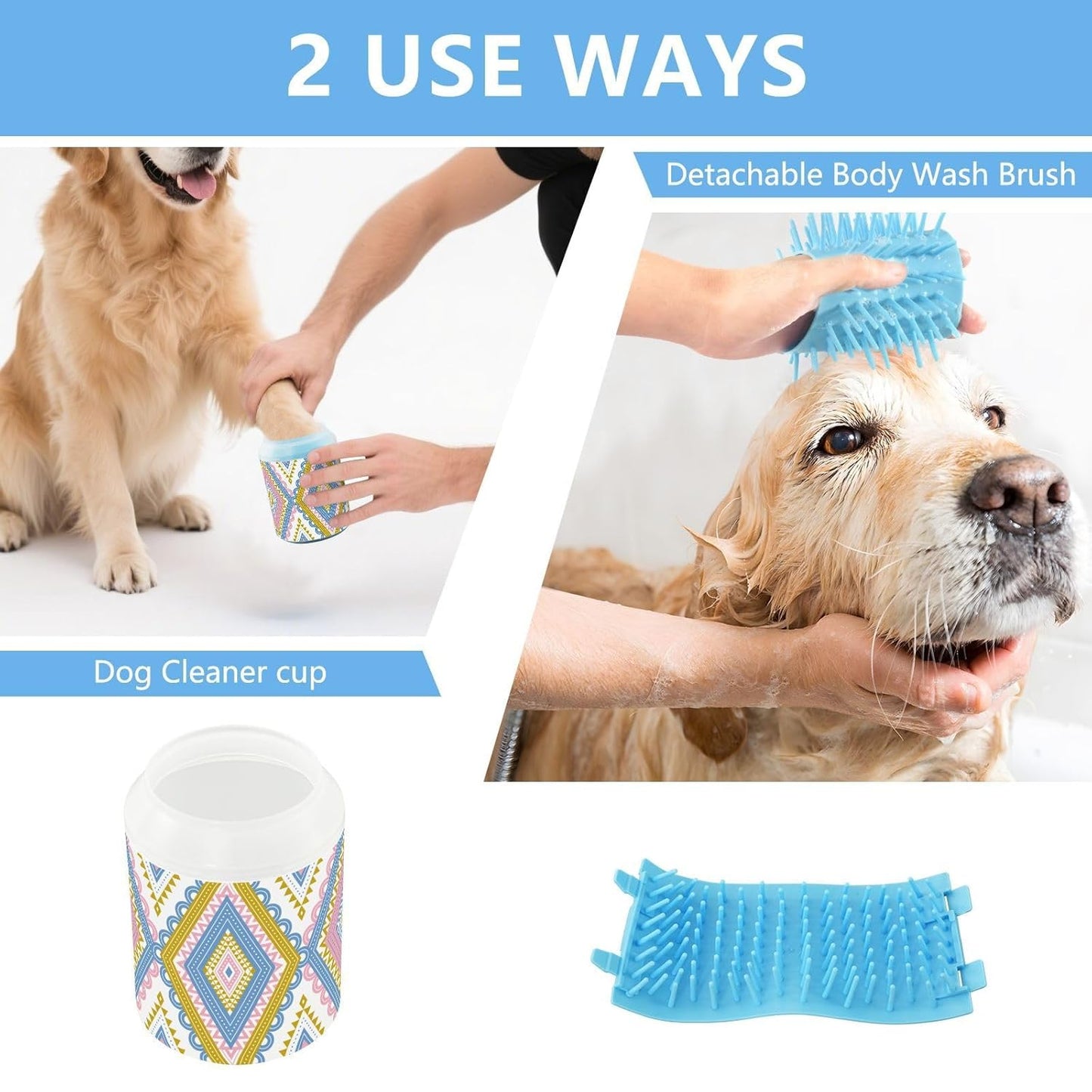 Dog Paw Cleaner Cups for Dogs Pet Foot Washer Paw Scrubber for Medium Small Dogs Cats Cleaning Cup Cute Yellow Fiesta Guitars Cacti and Ethnic Birds