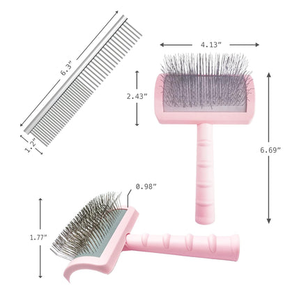 Large Slicker Brush & Green-comb Value Kit, Extra Long Pin Dog Grooming Brush for Curly Hair Goldendoodles, Removes Long and Loose Hair & Undercoat