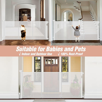 Reinforced 42" Tall Retractable Dog Gate, 155" Extra Long Retractable Baby Gate with Support Rods - Prevent Crawling Under, Indoor/Outdoor Retractable Gate Extra Tall Baby Gate Retractable Fence/Black