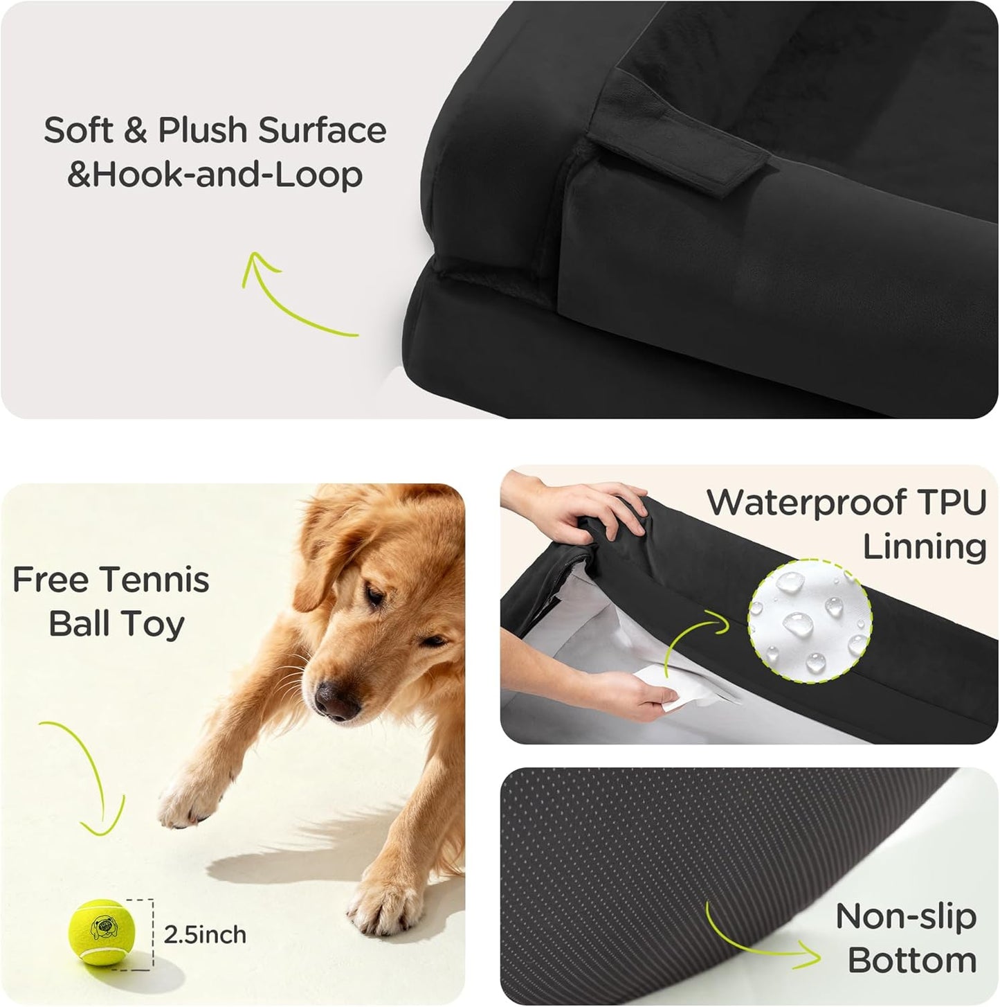 Extra Large Dog Bed, Orthopedic XL Washable Memory Foam Bed for Big Dogs Waterproof Pet Couch Sofa Bolster with Removable Cover, Non-Slip Bottom, Tennis Ball Toy, 42x30