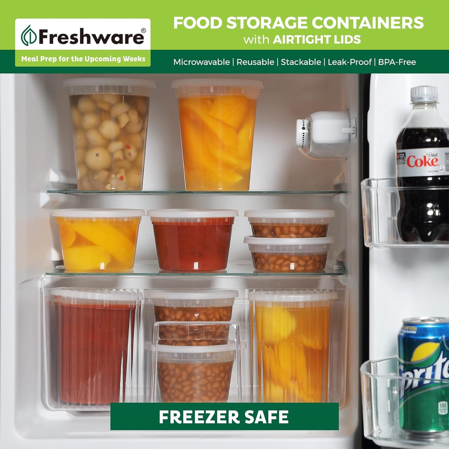 Freshware Food Storage Containers [50 Set] 25 oz Plastic Deli Containers with Lids, Slime, Soup, Meal Prep Containers, BPA Free, Stackable, Leakproof, Microwave, Dishwasher and Freezer Safe