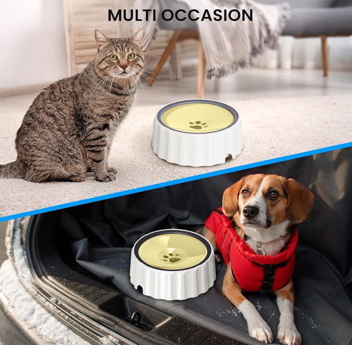 Dog Water Bowl No Spill 70oz/2L Large Capacity Dispenser Non Slip No Splash Bowl Pet Slow Feeder No Drip Dog Water Bowl on Vehicle Slow Water Bowl for Dogs and Cats