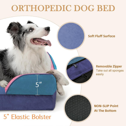Comfort Expression Orthopedic Dog Bed for Extra Large Dogs 42x30 Inch, Waterproof Egg Crate Foam XL Pet Bed with Removable Bolsters, Dog Couch with Washable Cover & Non-Slip Bottom, Grey - Colors A