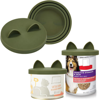 OHMO 2 Pack Dog Food Can Lids, (3, 12, 14oz etc.) Universal Size BPA Free Silicone Covers for Cat and Pet Food, Light Green