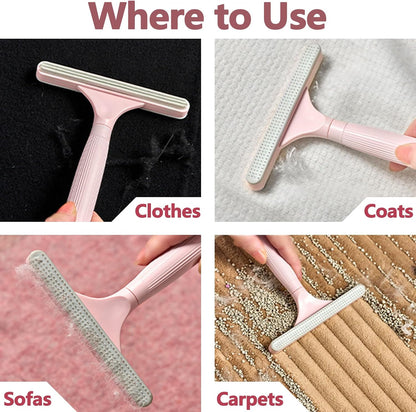 2 Pack Portable Pet Dogs Cats Hair Remover Lint Removal Shaver Tool Fur Scraper Carpet Rake for Couch Furniture Car Mats Fabric Sofa Clothes Bedding Pink