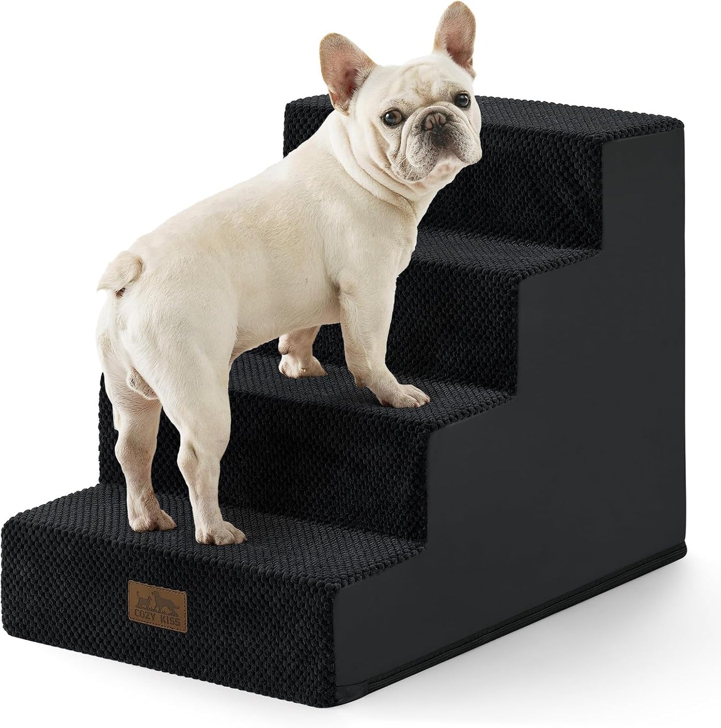 COZY KISS Dog Stairs for Small Dogs, 4 Tier Wider Pet Stairs for Couch and Beds, 17.7" H Non-Slip Dog Steps for Old Cats, Puppy, Small Medium Dogs, 17.7x23.6x17.7 inch, Beige