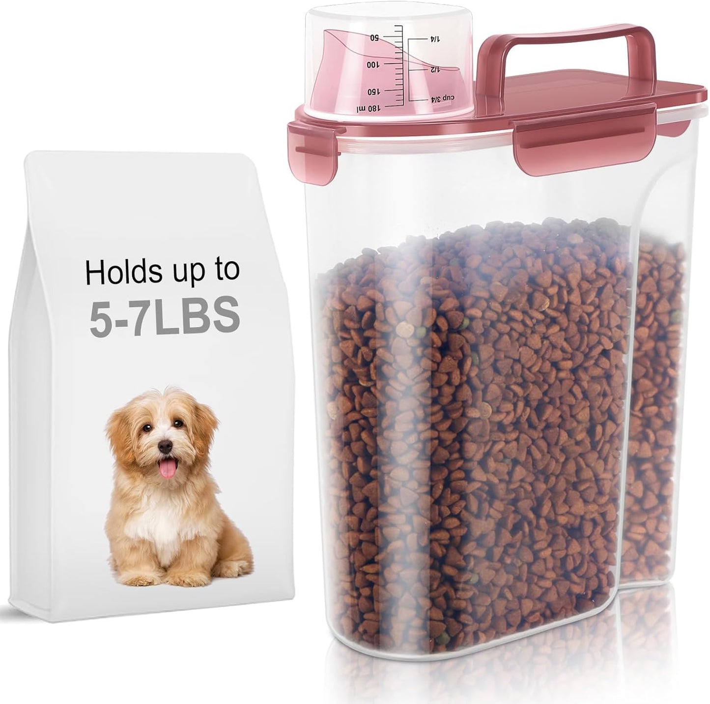 LEAWALK 5-7Lbs Dog Cat Food Storage Container with Upgraded Large Nozzle BPA-free, 4 Snap Seals Plastic Pet Food Storage Containers with Handles are Easy to Clean and Carry