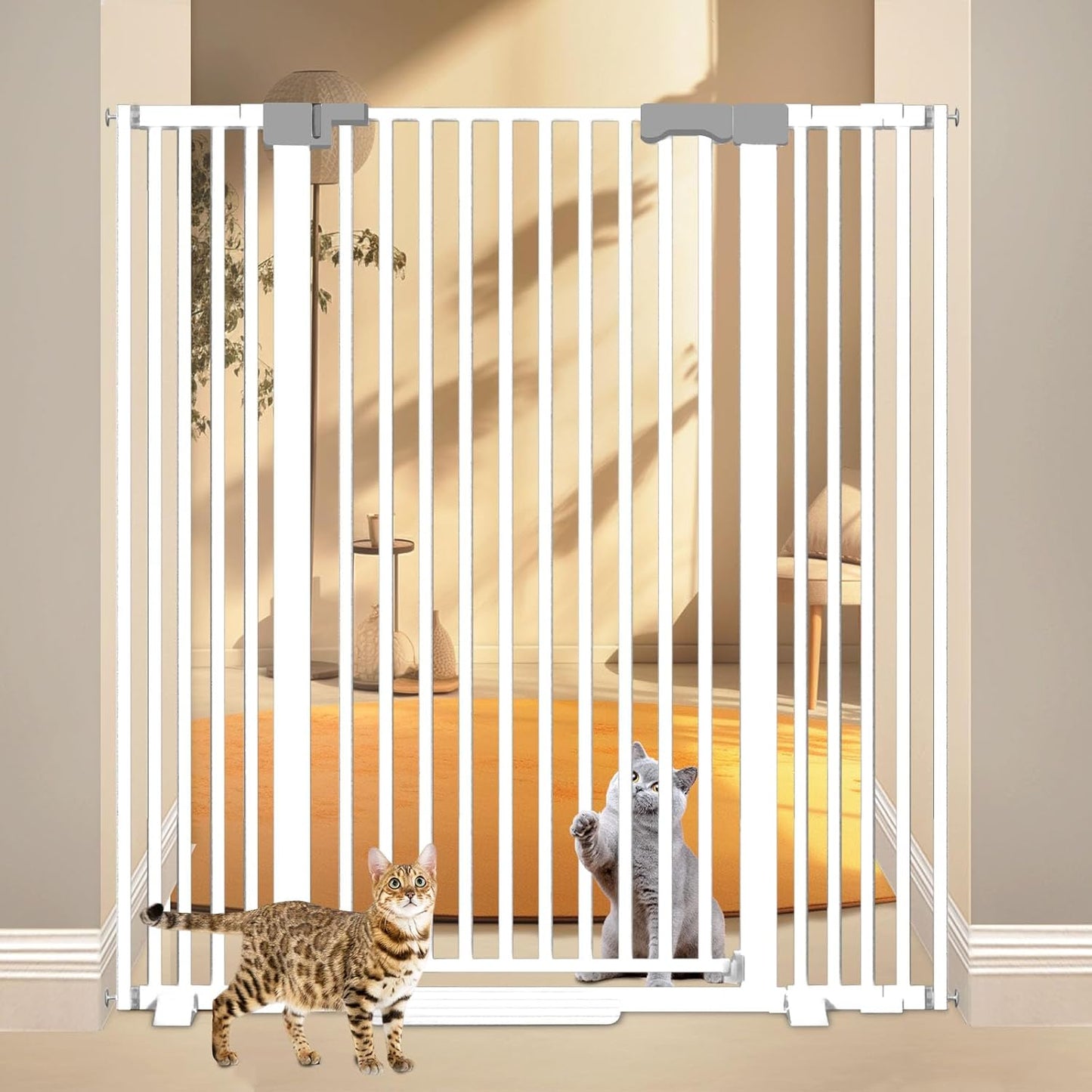 51'' Extra Tall Cat Gate for Doorways 30-40.9'' Wide, Climb Proof Pet Dog Gates for Kitten Dogs, Pressure Mounted No Drilling Cats Fence Barrier White