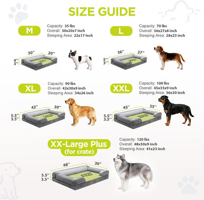 Extra Large Dog Bed, Orthopedic XL Washable Memory Foam Bed for Big Dogs Waterproof Pet Couch Sofa Bolster with Removable Cover, Non-Slip Bottom, Tennis Ball Toy, 42x30