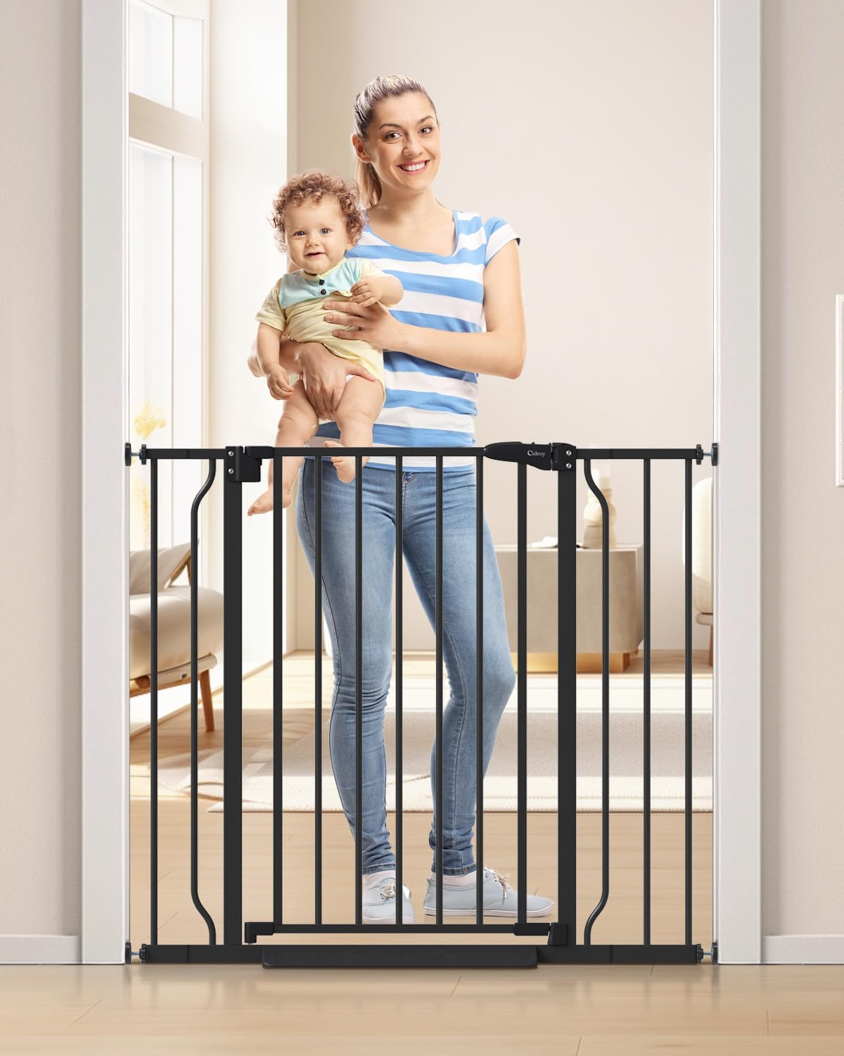 Baby Gate No Drilling, 29"-40" Auto Close Dog Gate Indoor for Doorways & Stairs, Pressure Mounted Adjustable Pet Gate, Easy Walk Through Child Gate for Children & Pets Stroller Friendly, White