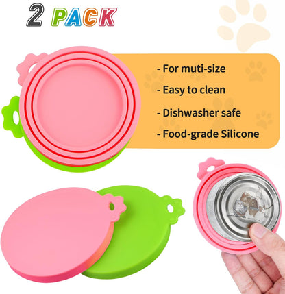 Lydia’s Deal Pet Food Can Covers 2-Pack, Thick Silicone Universal Can Lids for Dog & Cat Food, Fits 3oz/5.5oz/12oz, Airtight Seal, Durable & Dishwasher Safe, Easy Grip with Spoon (Blue & Orange)