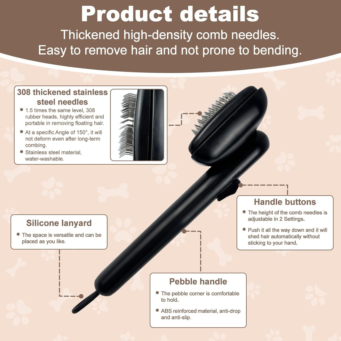 Self Cleaning Deshedding Cat Brush for Dogs & Cats,Adjustable Cat Brushes for Indoor Cats, Easy to Clean Grooming Tool for Long & Short Haired Pets