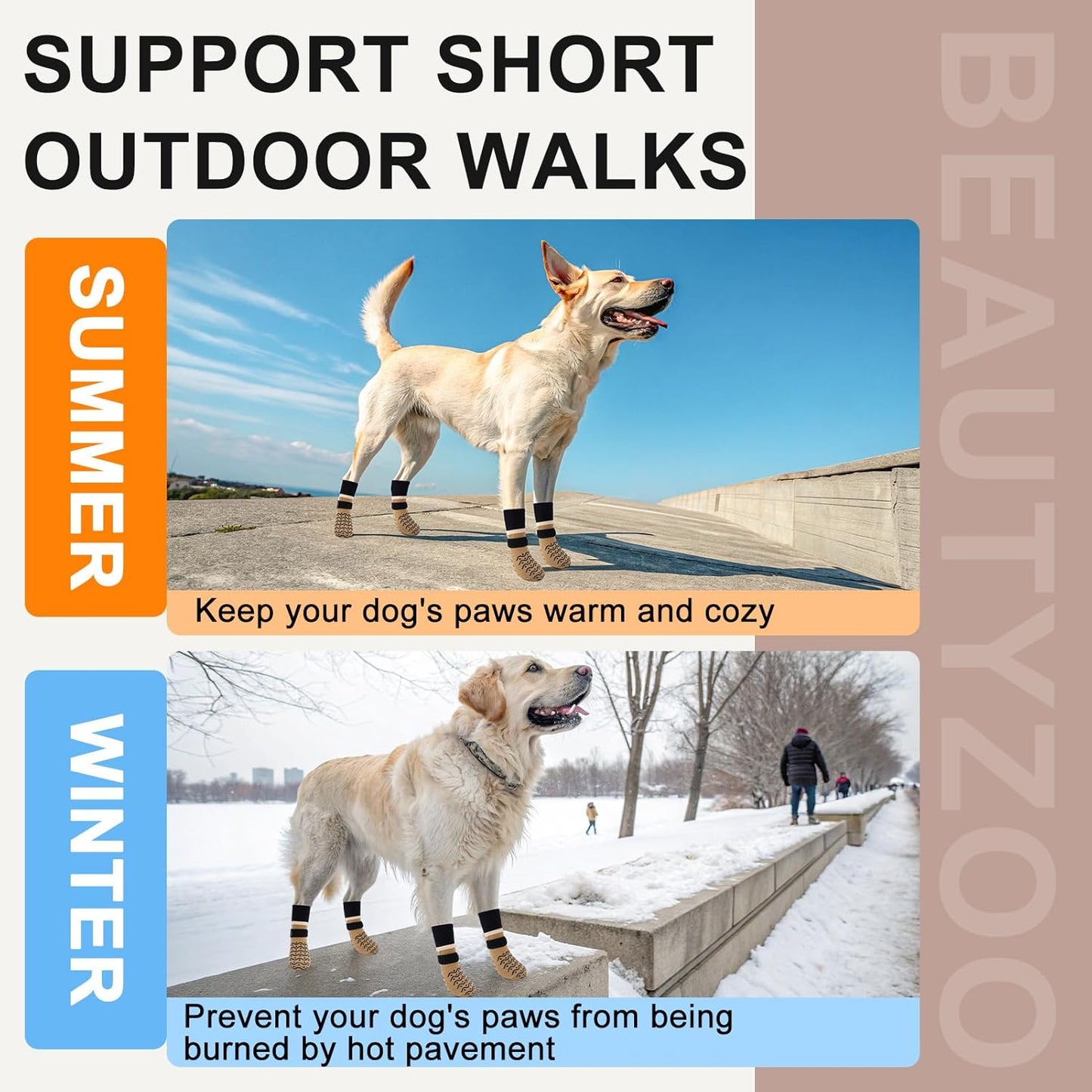 BEAUTYZOO Dog Socks to Prevent Licking Paws -Dog Shoes for Hot Pavement & Hardwood Floors Anti Slip, Traction Control Boots & Paw Protectors with Double Side Grips for Small Medium Large Senior Dogs