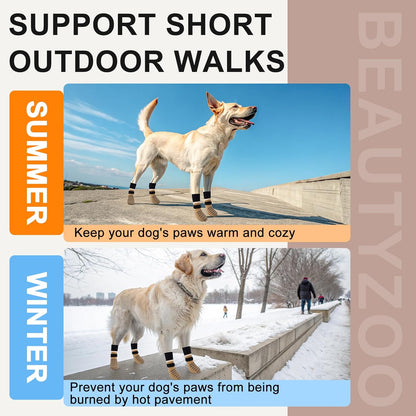 BEAUTYZOO Dog Socks to Prevent Licking Paws -Dog Shoes for Hot Pavement & Hardwood Floors Anti Slip, Traction Control Boots & Paw Protectors with Double Side Grips for Small Medium Large Senior Dogs