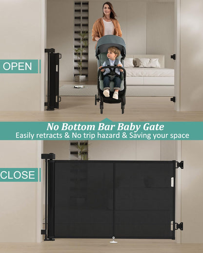 Miumoon 120 inch Retractable Baby Gates 34 inch Tall, Retractable Gate with Reinforced Strip Design to Prevent Crawling Through, 10 FT Extra Wide Retractable Dog Gate for Indoor/Outdoor