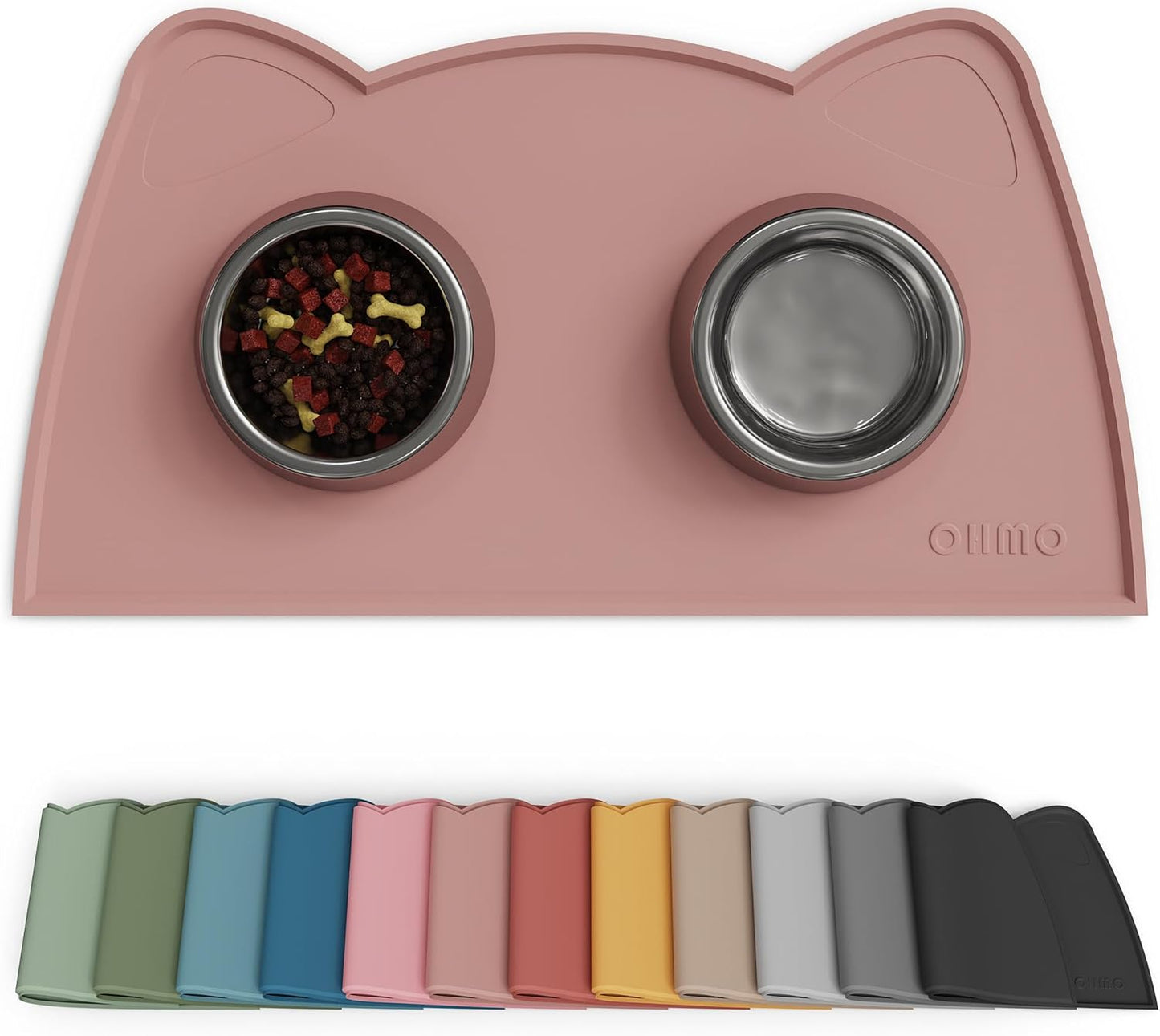 OHMO - Cat Food Mat, Silicone Pet Feeding Mat for Floor Non-Skid Waterproof Dog Water Bowl Tray, Easy to Clean Pet Placemat (Erythrinus, 18 * 9.8'')