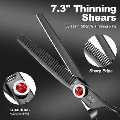 GLADOG Professional 5 in 1 Dog Grooming Scissors Set with Safety Round Tips, Sharp and Heavy-duty Pet Grooming Shears for Cats