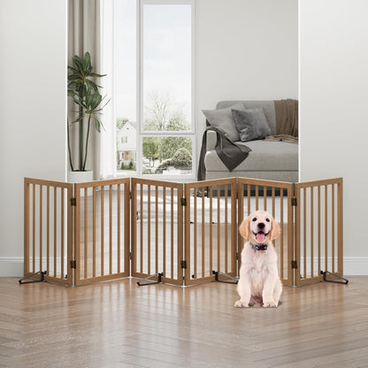 Freestanding Foldable Dog Gate - 4 Panel Room Divider with Metal Support Feet (Black)