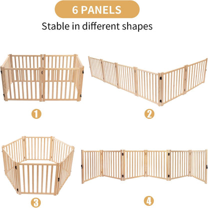 YOCAN Non-Painted Wood FreeStanding Pet Gate for Dogs,Wooden Dog Gates for Doorways, Stairs,The House, Dog Fences Indoor Puppy Gate-2 Panel H:23”