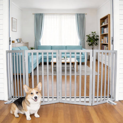 Dog Gate Indoor, Freestanding Dog Fence for The House, Doorways, Hallways,or Stairs,Pet Gate Foldable Wooden,Expandable 24" Height 3 Panels,White