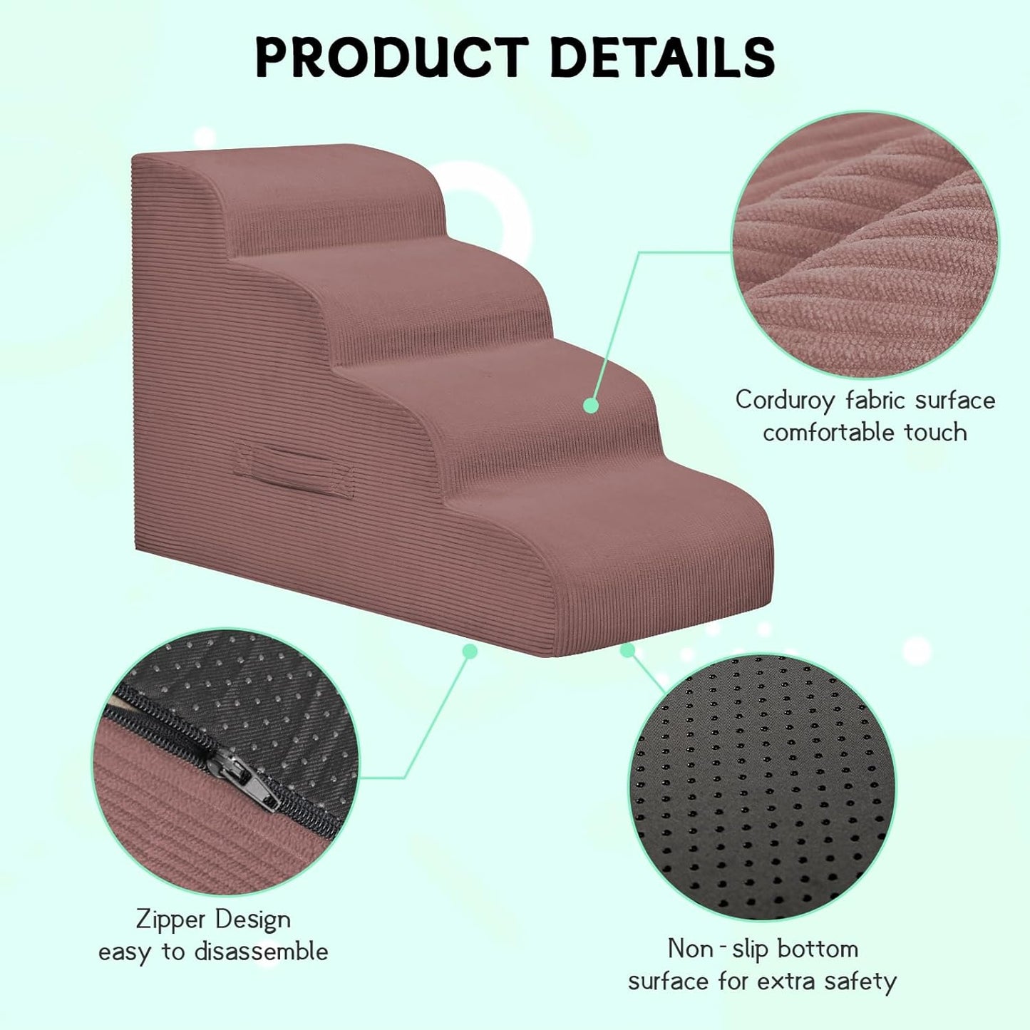 Mesa Lemon Dog Stairs & Steps for High Beds, 3 Steps High Density Foam Waterproof Dog Ramp for Small Dogs and Cats, Pet Stairs with Removable Washable Cover for Bed, Couch, Sofa and Car (H:16")